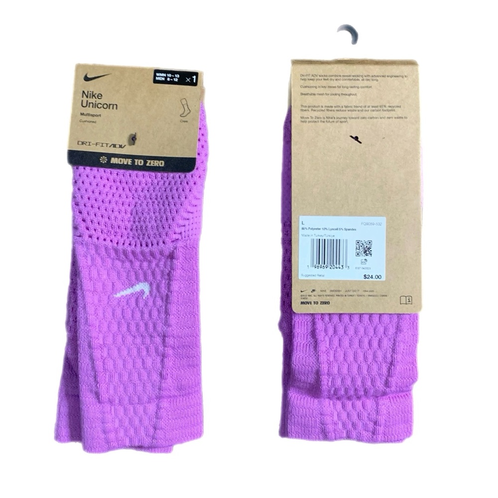 Nike x Sabrina Ionescu Dri-Fit ADV Unicorn Crew Socks Pink Size L 8-12 (1pair)
